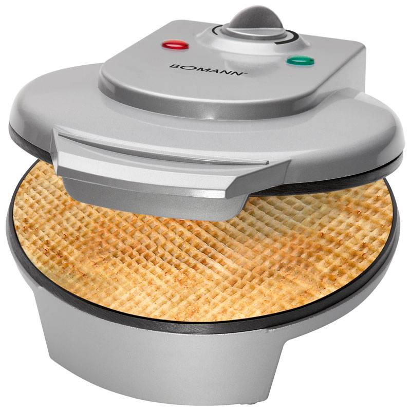 Bomann HA 5017 CB Máquina de Barquillos y Cucuruchos de Helados, Plato 18 cm, Antiadherente, Termostato Regulable 1200W Plata