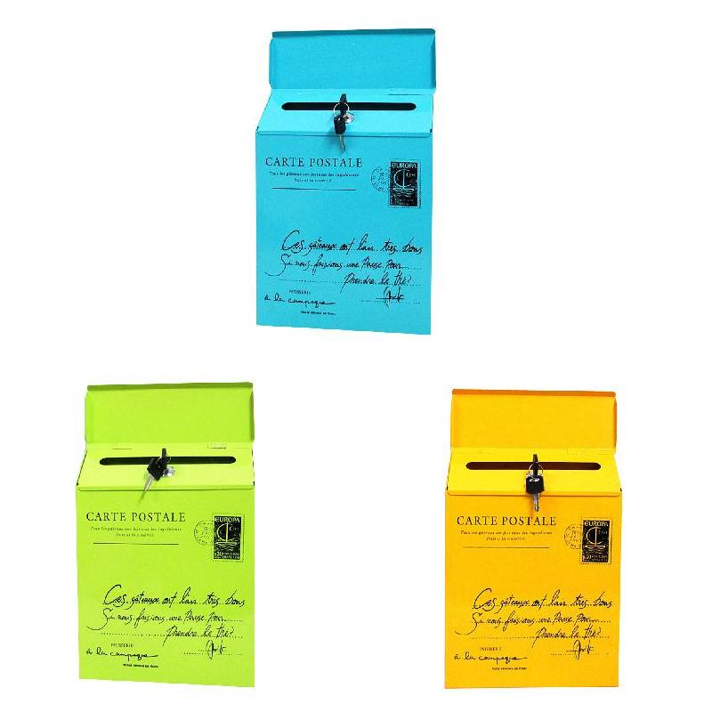 Iron Lock Letter Box Vintage Wall Mount Mailbox Mail Postal Letter Newspaper Box NE