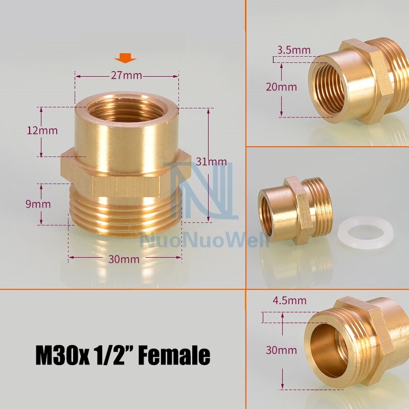 Nuonuowell 1pc m30*1.5 x 1/2 '' 3/4 '' reducer adapter gasrør fittings cooper stik slange reparationsfuger