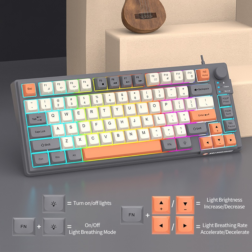 Kisnt Mechanisch Numeriek toetsenblok met achtergrondverlichting met PBT-toetsdoppen Bedrade USB-C 17 toetsen Numpad voor TKL-toetsenborden Laptop PC (bruine schakelaar