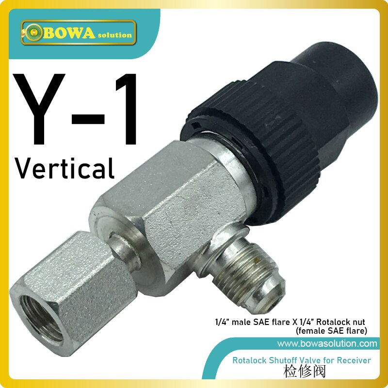 Vertical Rotalock shutoff valve is usually working together with angle valve of liquid refrigerant reciever for charging, etc.