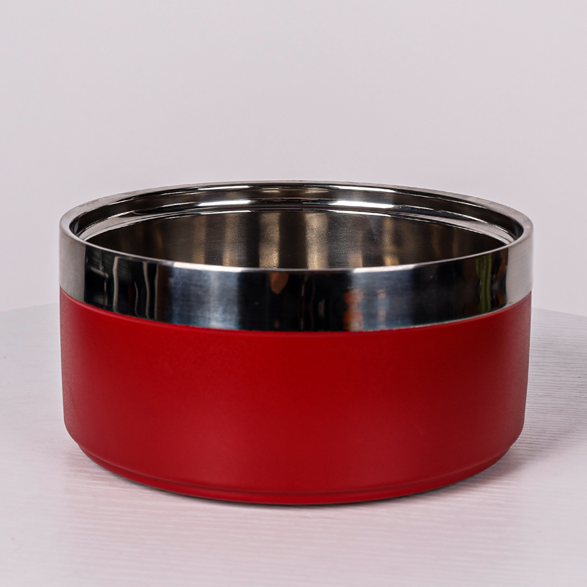 A circular stainless steel fashionable plain color anti slip pet cat bowl and dog bowl for indoor and outdoor use: S / Red