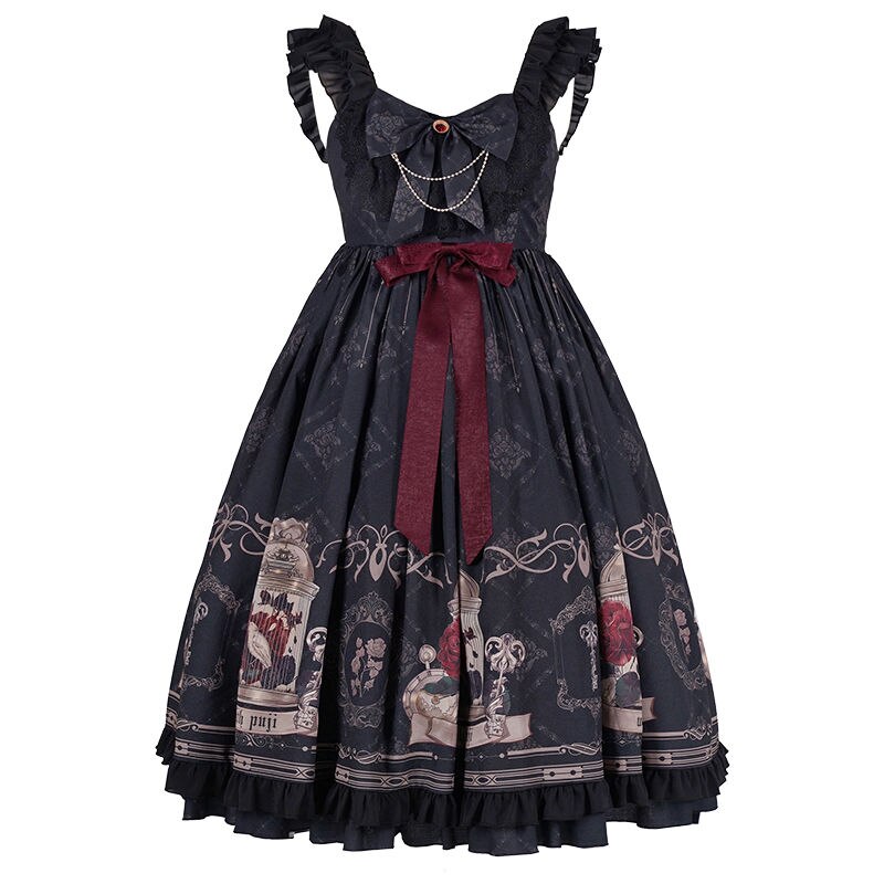 Vestido de lolita estilo completo, roupa em formato de crânio, estilo gótico, séries escuras, vestido vitoriano gótico: L