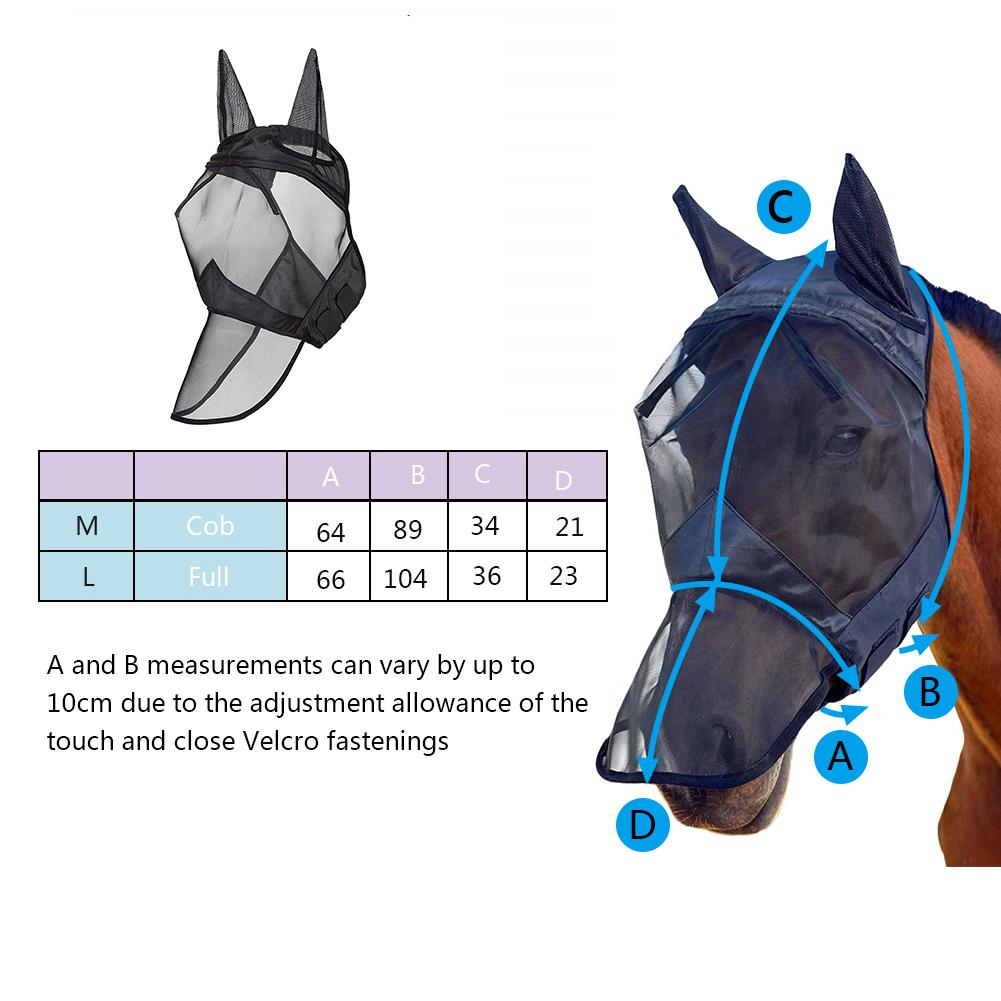 Suministros para mascotas máscara de malla desmontable para caballos con cubierta Nasal máscara para moscas de caballo máscara de cara completa para nariz antimosquitos con cremallera