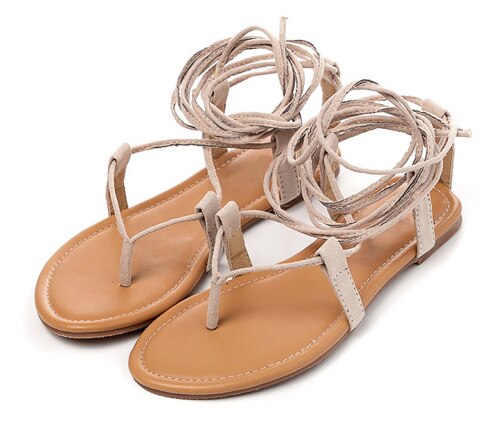 Eilyken Summer Roman Sandals Multiple Cross-Strap tall knee high Bondage Thong Nubuck Women Sandals Flip flops Black Apricot: Apricot / 4