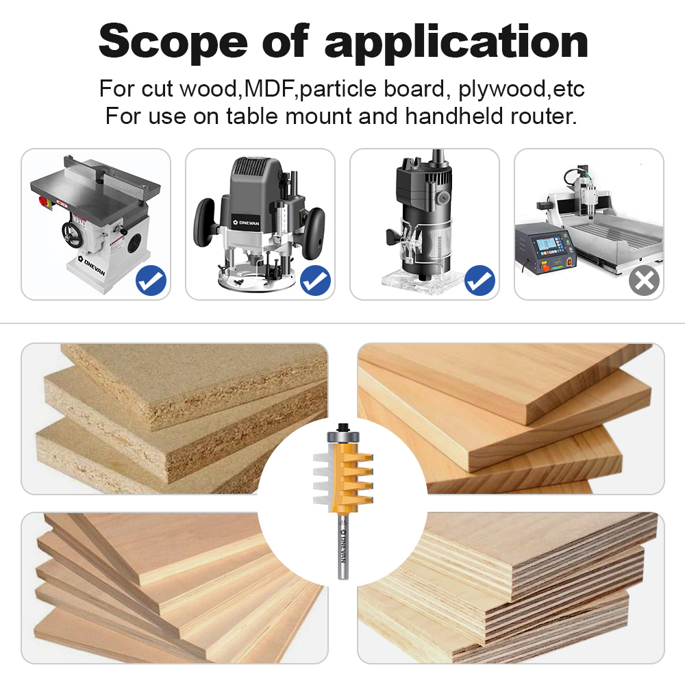 ONEVAN Finger Joint Bit Router Bit Router Bit 6/6.35/8/12/12.7mm shank, Tungsten Carbide Milling Cutter for Wood Woodworking