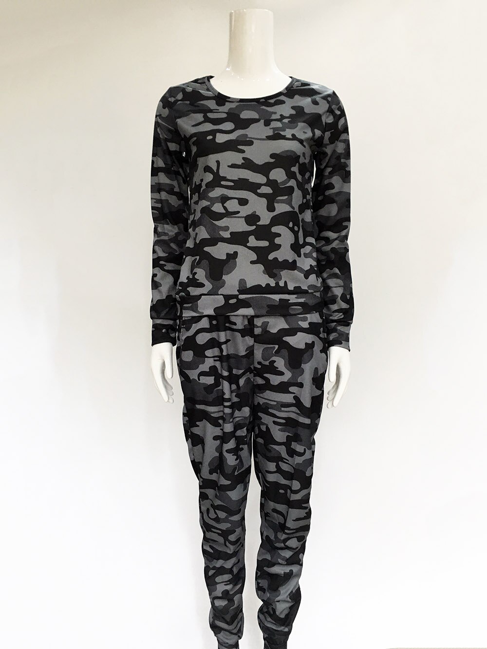 Kamp Camouflage Pak Set Vrouwen Trainingspak Tweedelige Sport Stijl Outfit Jogging Sweater Fitness Lounge Sportwear: Grijs / S