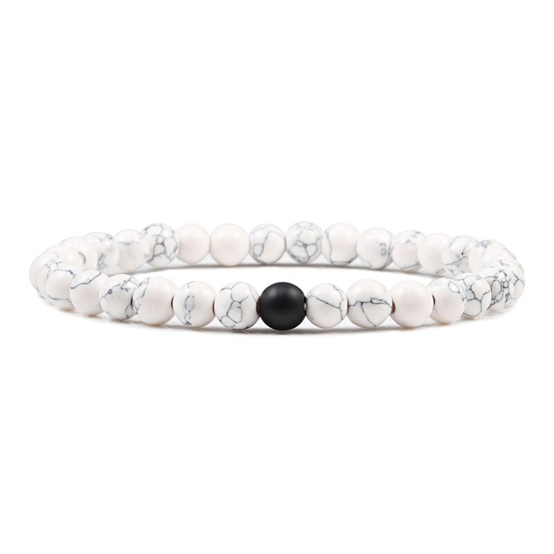 Heißer modisch Männer Lava Stein Paare Abstand Armbänder Natürliche Stein Weiß Schwarz Yin Yang Perlen Armreifen Für Frauen Freund Pulseira: Weiß-matt