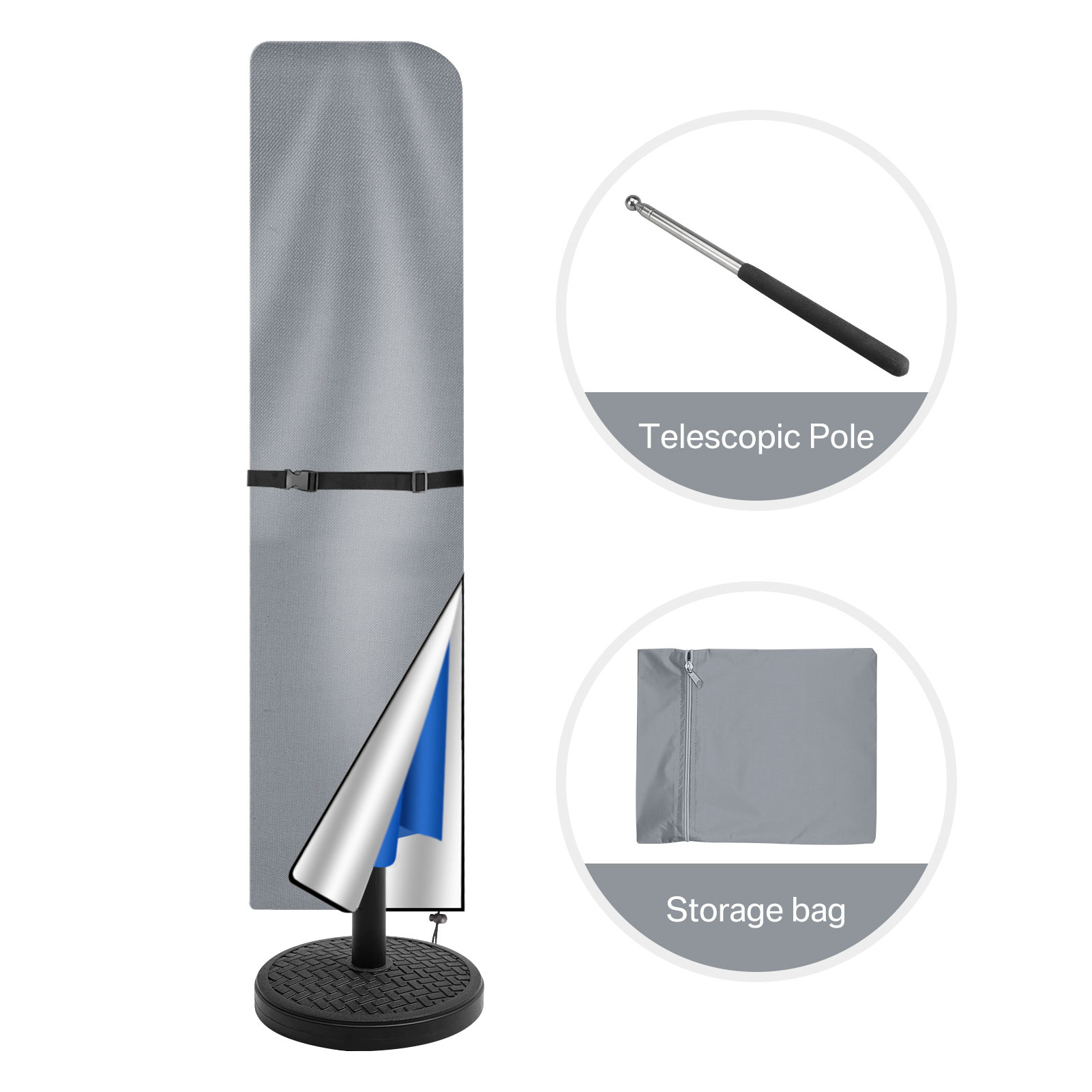 Parasolhoes Waterdichte rechte parasolbeschermhoes met telescopische paal en ritssluiting Geschikt voor grote paraplu-terrasparasol: l / witte kleur