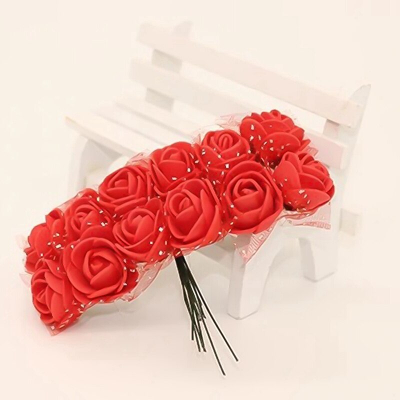 144 stk 2.5 cm mini plus garn skum rose buket bryllup blomster dekoration små roser sukker æske tilbehør simulation blomster: Rd