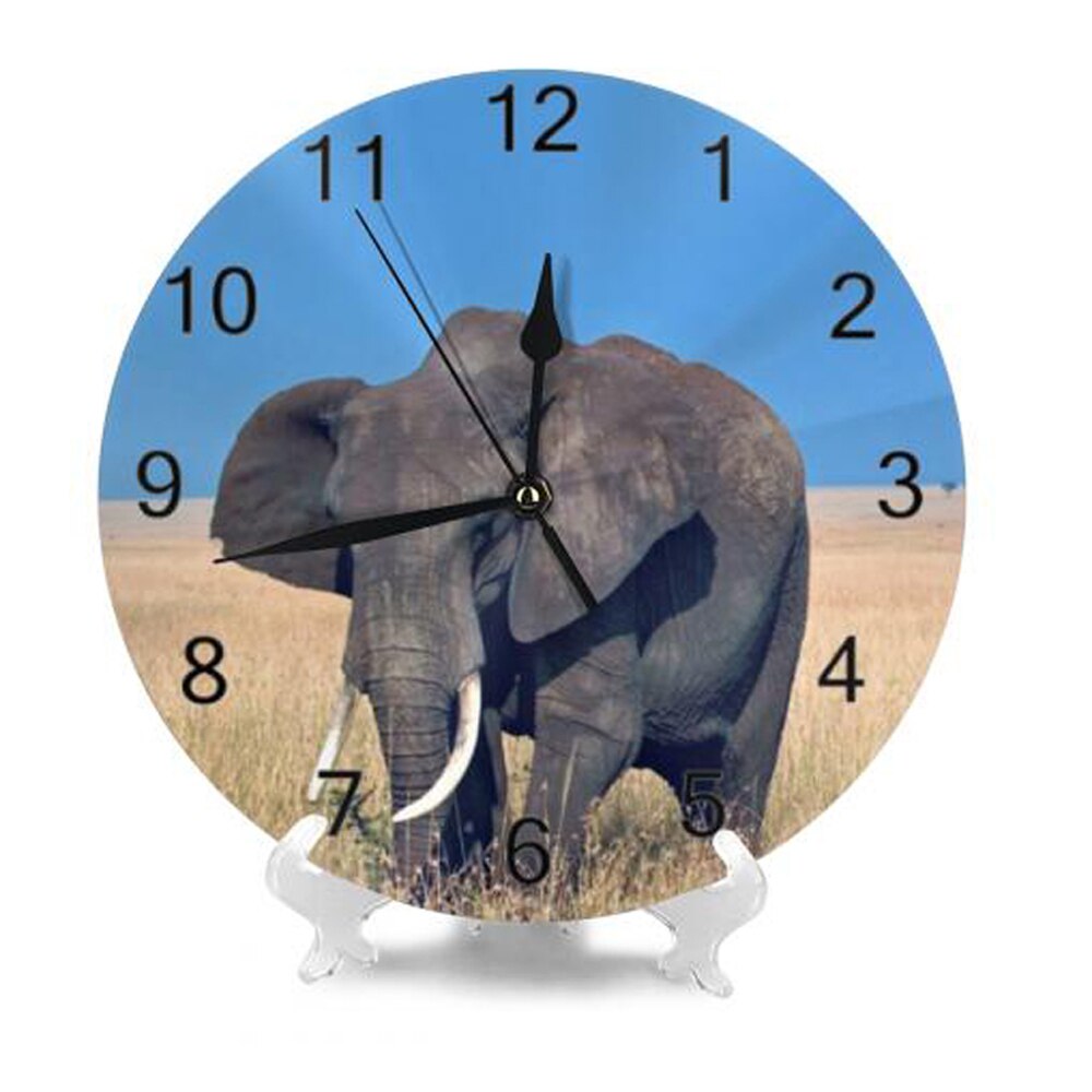 Elephant Painting Wall Clocks Numeral Digital Dial Mute Silent Non-Ticking Battery Operated Clocks Decor Art for Living Room: SZA1123