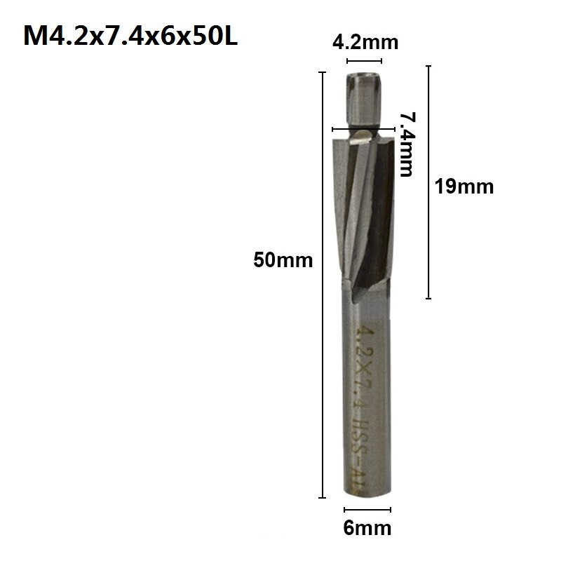 1 unidad de fresa de avellanado XCAN con 4 puntas HSS, herramienta de ranurado piloto de M3.2-M16.5, fresa para taladro de madera/Metal: M4.2x7.4x6x50