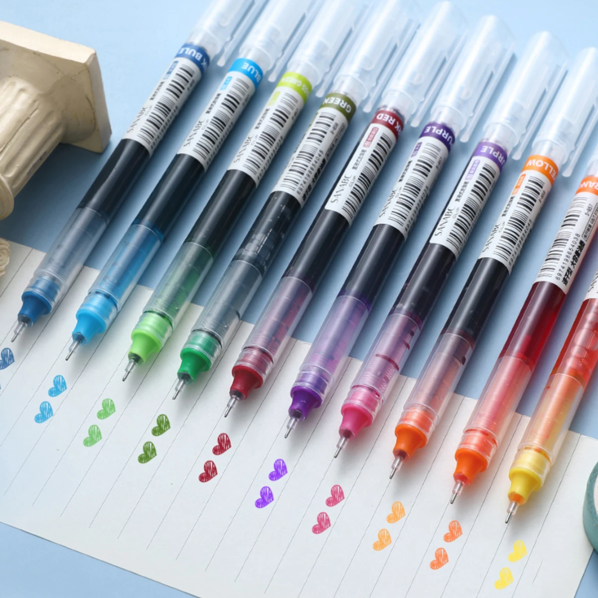 10Pcs/set Needle Type Gel Pens Straight Liquid Ballpoint Pen Kawaii Stationery School Office Supplies Writing