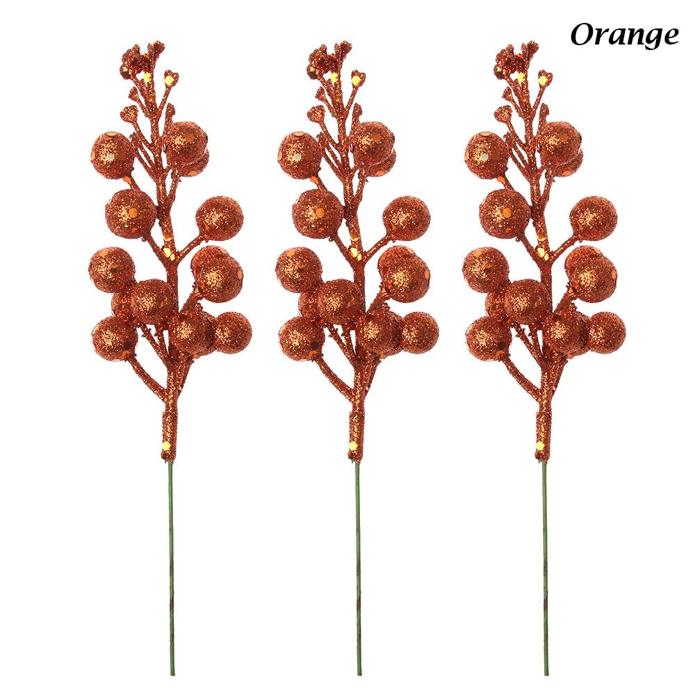 3Pcs/lot Colorful Christmas Tree Decoration Fruit Hanging Baubles Sequins Cherry Berries Party Ornament Xmas Wreath Accessories: orange