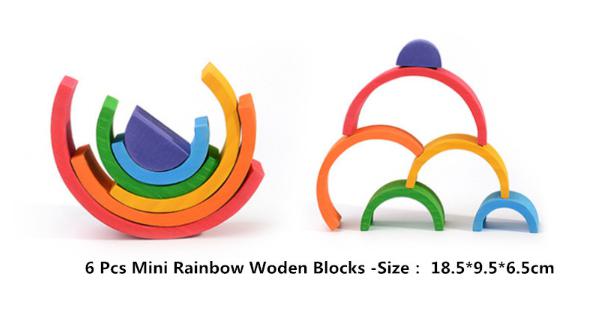 Dropshipping 12 pz Arcobaleno Blocchi Semicerchio piolo Bambola Giocattoli di Legno Colorato Blocchi di Costruzione Ad Arco del capretto di Legno pila di Alta Giocattoli: 6pezzi Mini Blocks