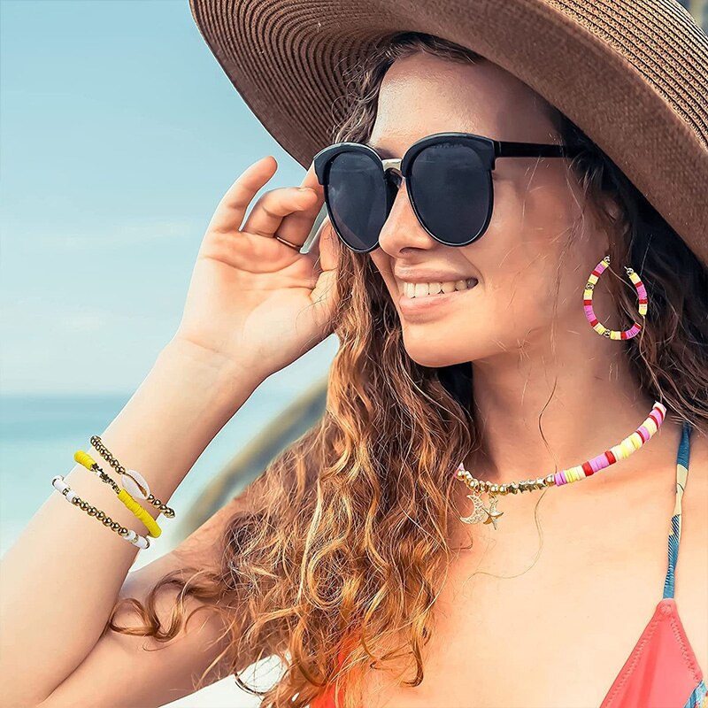 Clay Beads Colorful Round Polymer Clay Spacer Beads with Pendant Charms Kit and Elastic Strings for DIY Making Jewelry