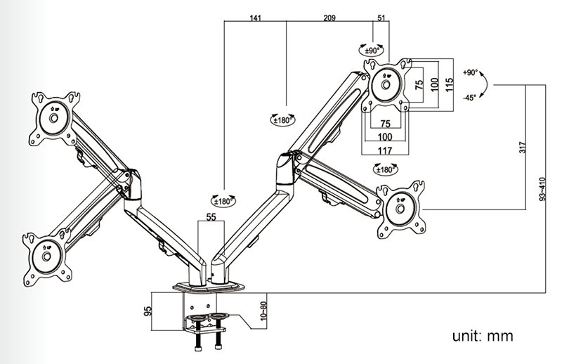 Soporte de Monitor Dual GC08, montaje de escritorio para pantallas LCD de 13 a 27 pulgadas, rotación e inclinación, brazo de resorte de Gas, soporte de escritorio