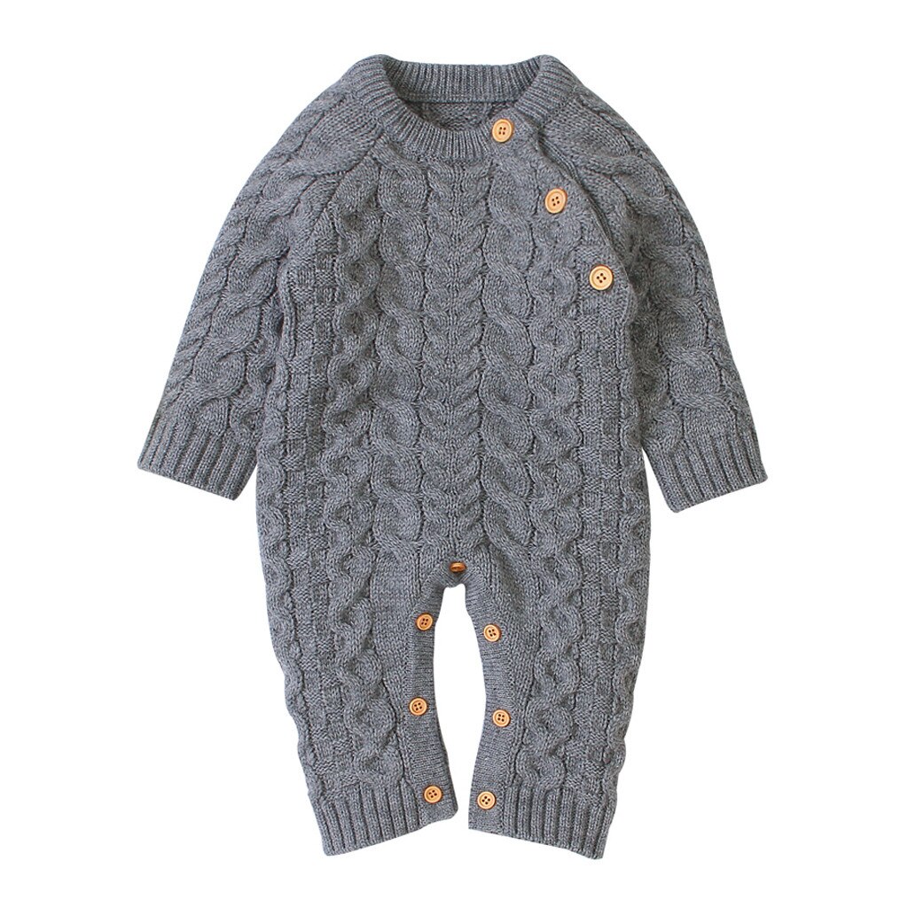 Monos para recién nacidos a la para bebés y niñas, suéter con botones de punto, mono de manga larga, traje infantil cálido @ 47: A / 6 meses