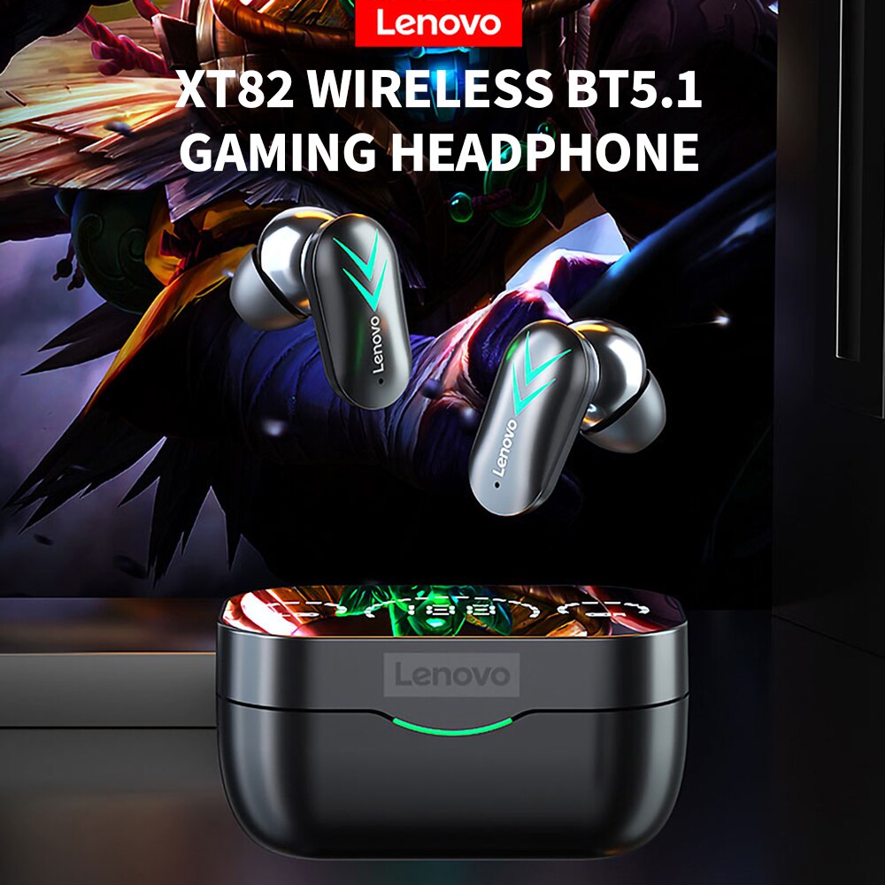 Lenovo XT82 Draadloze BT5.1 Gaming Koptelefoon In-Ear Sport Gaming Oordopjes BT5.1 Chip Lage Latency Met Led Batterij-Display wit
