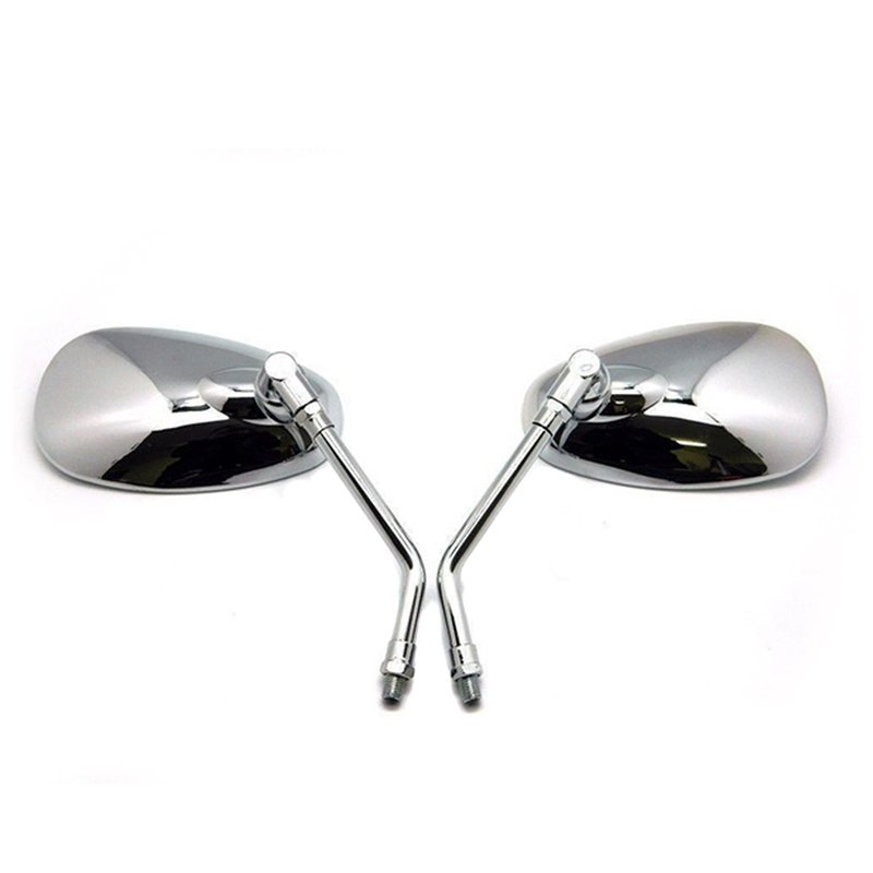 1 Paar Chrome Motorfiets Achteruitkijkspiegel Ovale Big Clear Glas Rear View Side Spiegels 10Mm