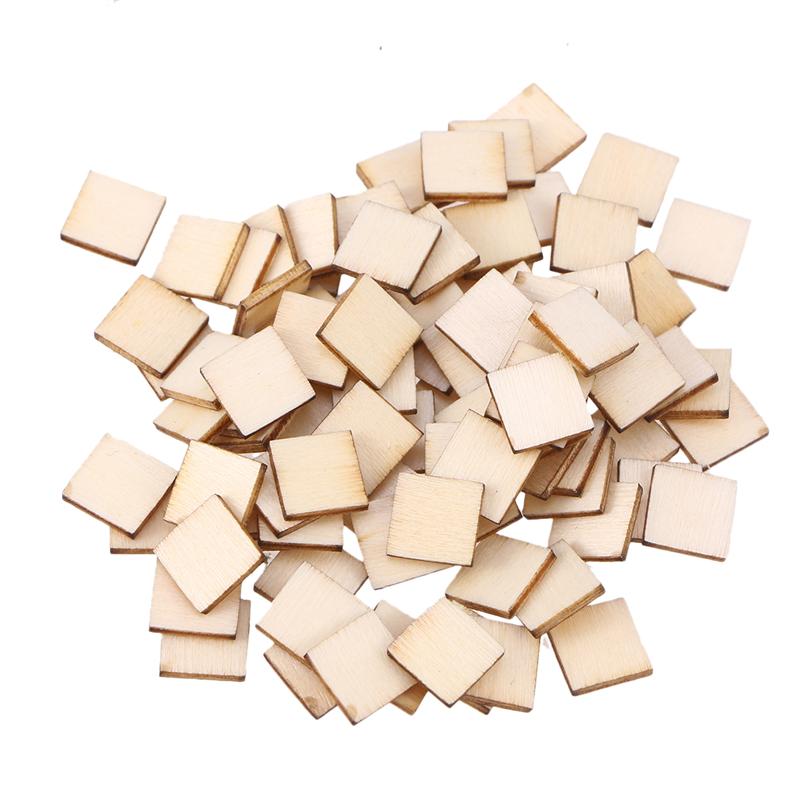 100 Pcs 10mm Square Wood Slices Blank Wood Pieces Unfinished DIY Plaque for Painting Art Crafts