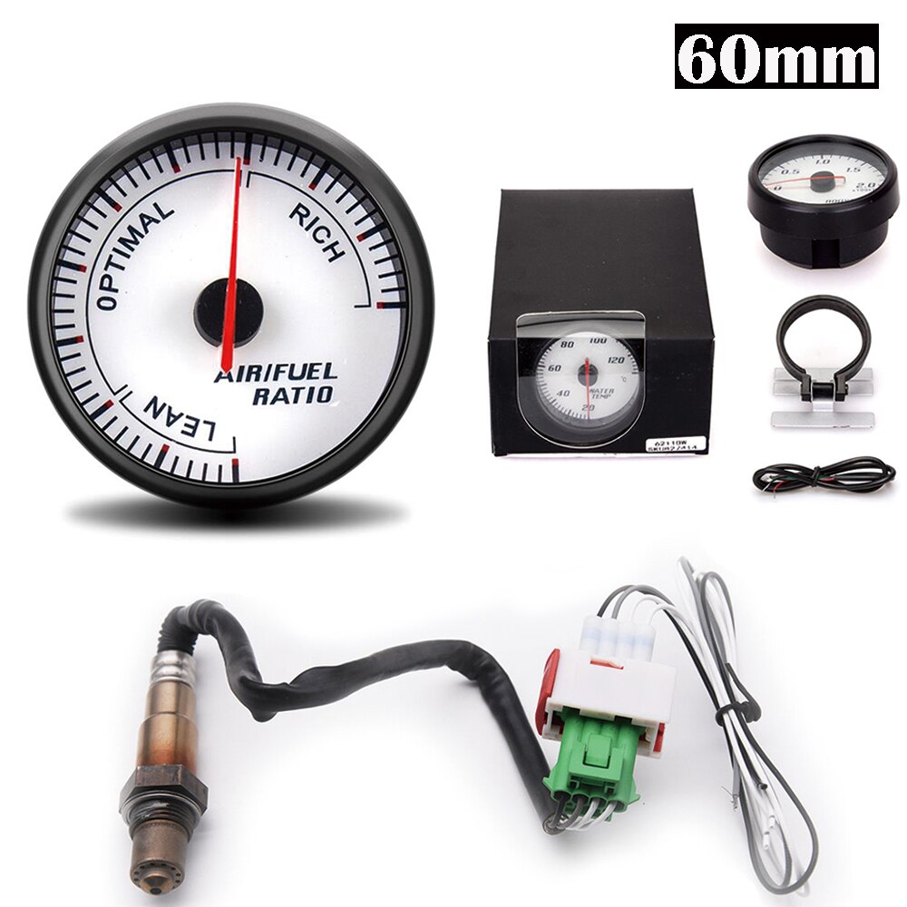 60MM Air Fuel Ratio Gauge With Narrowband O2 Oxygen Sensor Blue Backlight Pointer Display Digital Car Gauge Fit for 12V: Army Green