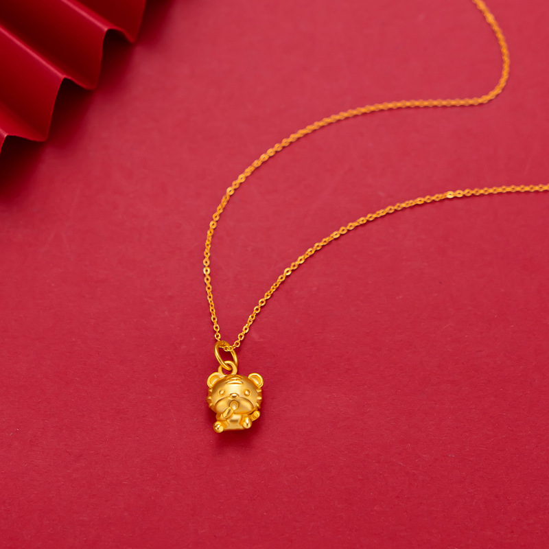 Halskette mit anhängern aus reinem gelbgold , 18k x 999 gold, klassisches kleines tiger-weihnachtsschmuck-trend: Default Title
