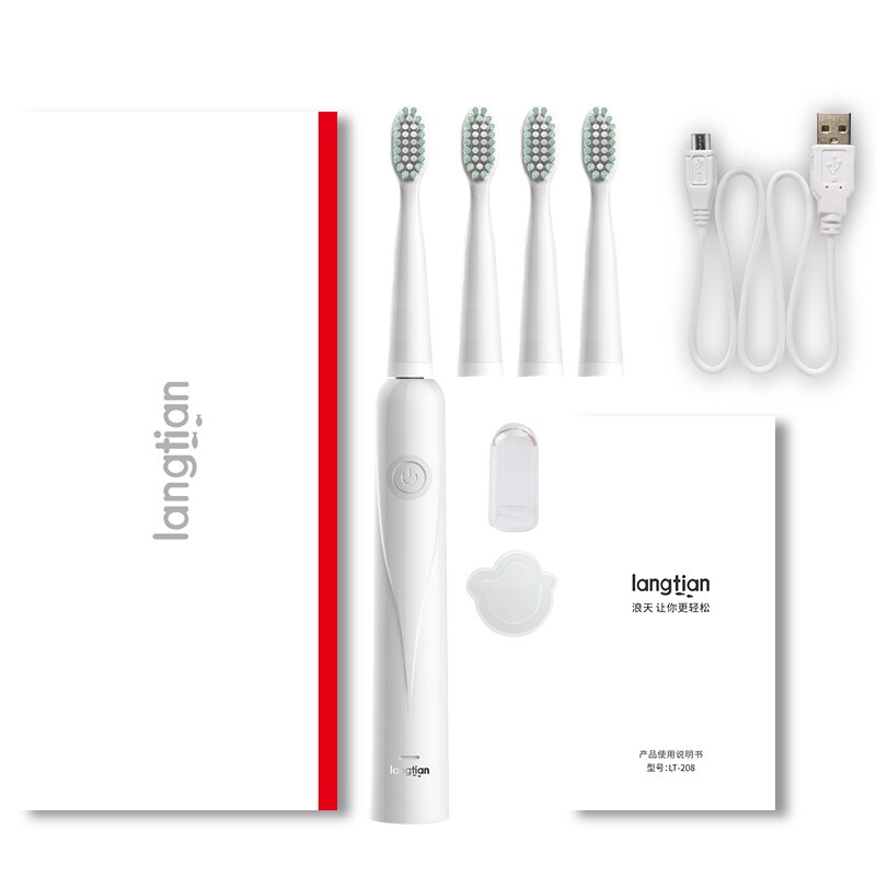 Electric Toothbrush For Children Kids Adults 5 Modes Ultrasonic Toothbrush Travel Rechargeable Sonic Tooth Brush 4 Heads LT-Z08A: White 4 heads