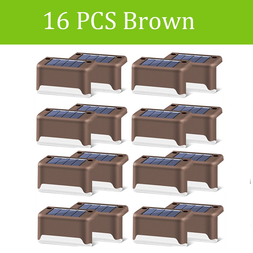 Luz LED para vallas 16 Uds., luz Solar para escaleras y caminos, lámpara impermeable para caminos de pared, iluminación para jardín, paisaje y patio: 16 pcs Brown