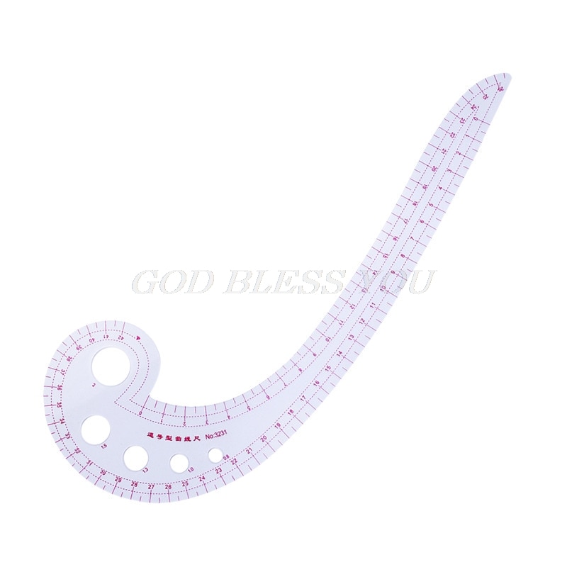 12.01" Long Comma Shaped Plastic Transparent French Curve Ruler Spline Sewing Patchwork Feet Tailor Yardstick Cloth Cutting