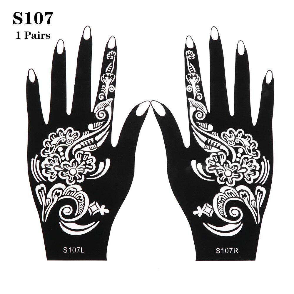 Pochoir en henné 2 pièces/ensemble | Autocollant temporaire de tatouage à la main, modèle d'art corporel, outil de mariage, pochoir de tatouage de fleur indienne: S107
