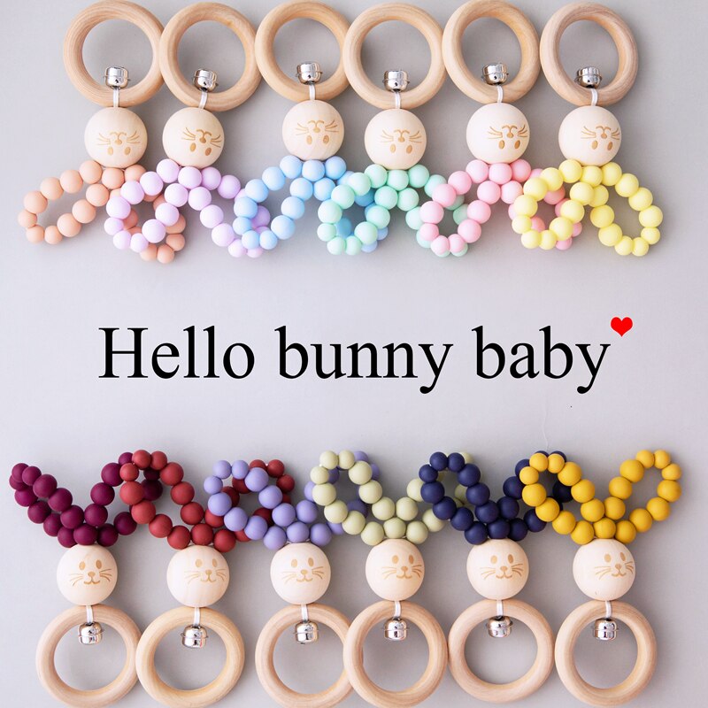 Houten Baby Bijtringen Bunny Beukenhout Rammelaars Tandjes Knaagdieren Tiny Staaf Baby Speelgoed Hanger Voor Pasgeboren Verpleging Kinderen Producten