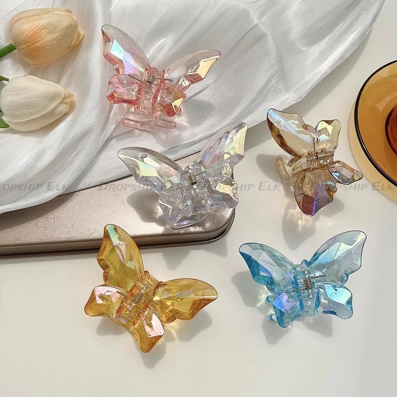 Pinza para el pelo de sirena y mariposa de cristal para niña, pinza para la cabeza trasera, pinzas para el pelo grandes transparentes, horquillas, tocado, accesorios para el cabello