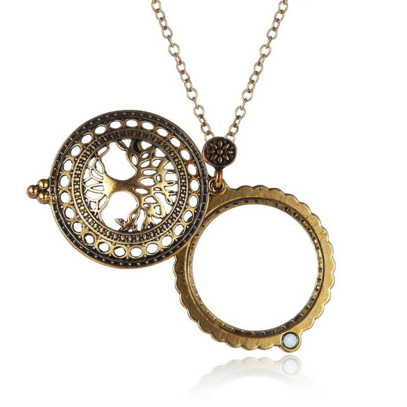 Vintage chaîne loupe collier pendentif grand-mère métal Antique loupe