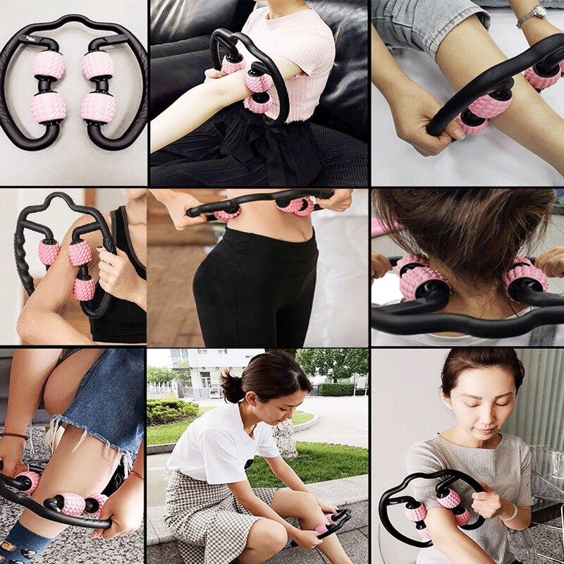 Massagerulle u form triggerpunkt för arm ben nacke muskelvävnad midja fett för fitness gym yoga pilates sport 4 hjul