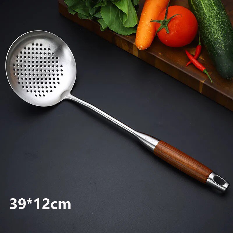 Manche en bois de rose, spatule Wok en acier inoxydable, pelle fendue, retourneur cuillère à riz, ustensile de service, outils de cuisine: 3