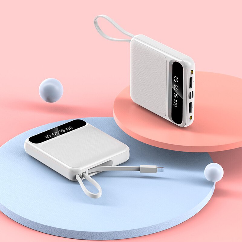 30000mAh Power Bank LCD Digital Display Phone Fast Charger LED Lighting Portable Outdoor Travel Powerbank for All Smartphones: White