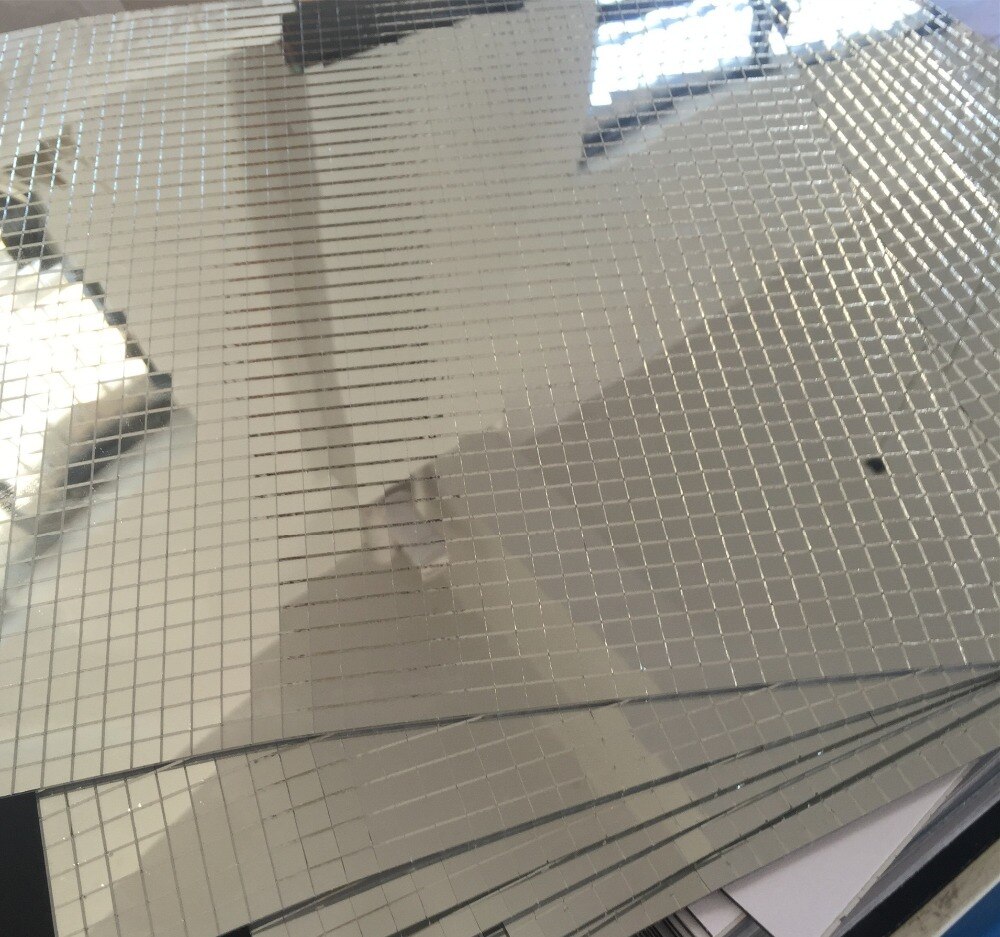 Glas mosaik flise, mini firkantet glas mosaik spejl plade ægte glas selvklæbende, sølv glas håndværk