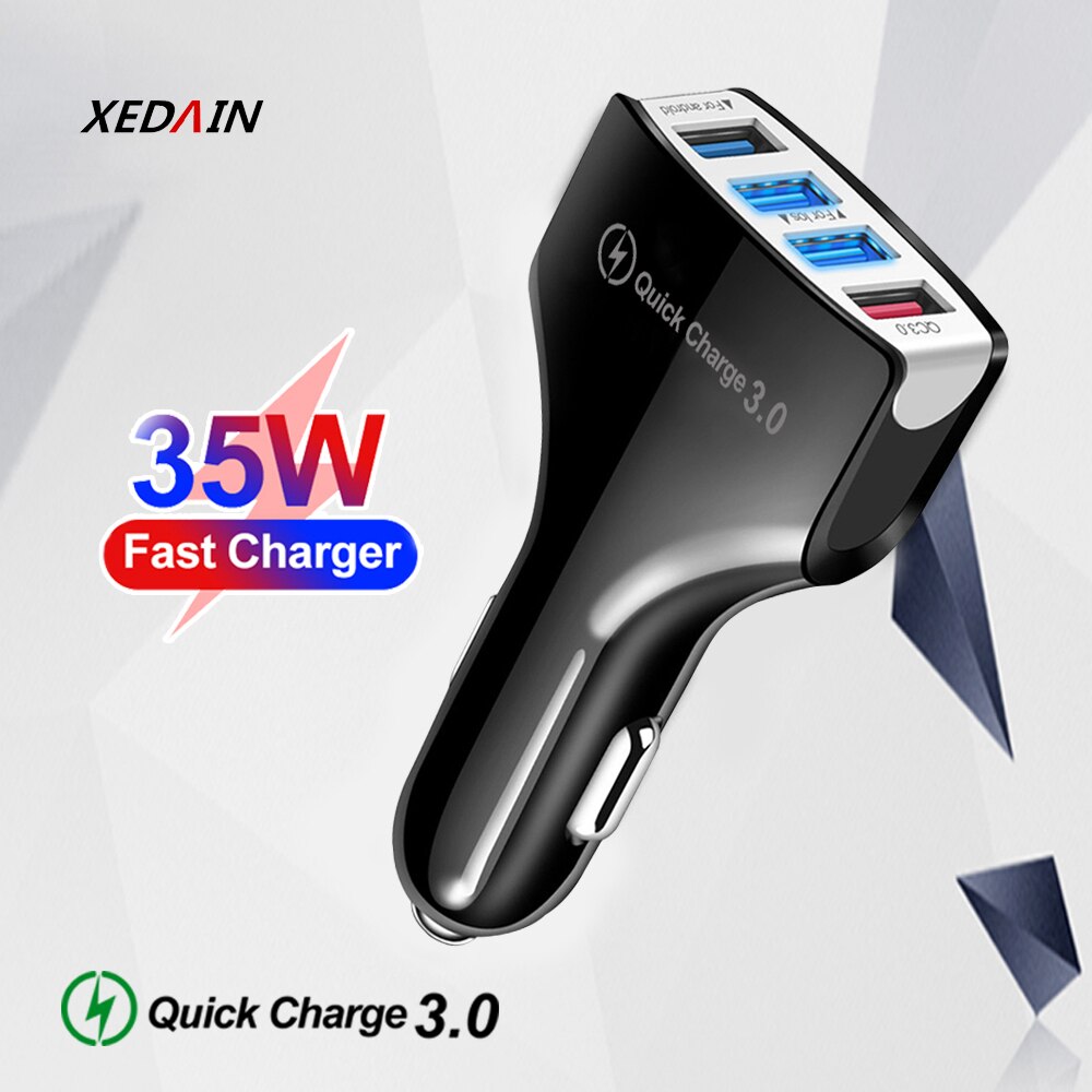 Xedain QC3.0 Autolader Mobiele Telefoon Auto-Oplader 4 Port Usb Car Charger Adapter Met Kabel Universele Voor Iphone samsung Huawei