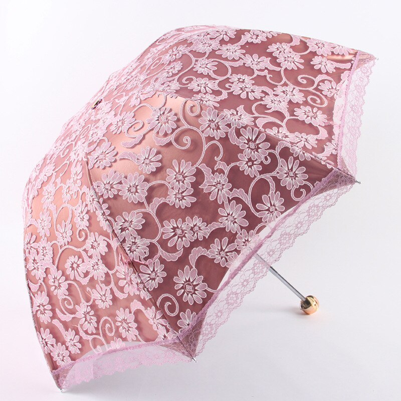 Yesello 5 Color Lace Flower Umbrella Women Sun Rain Umbrella Princess Lace Sunshade Umbrellas Three Folding Umbrella: Purple