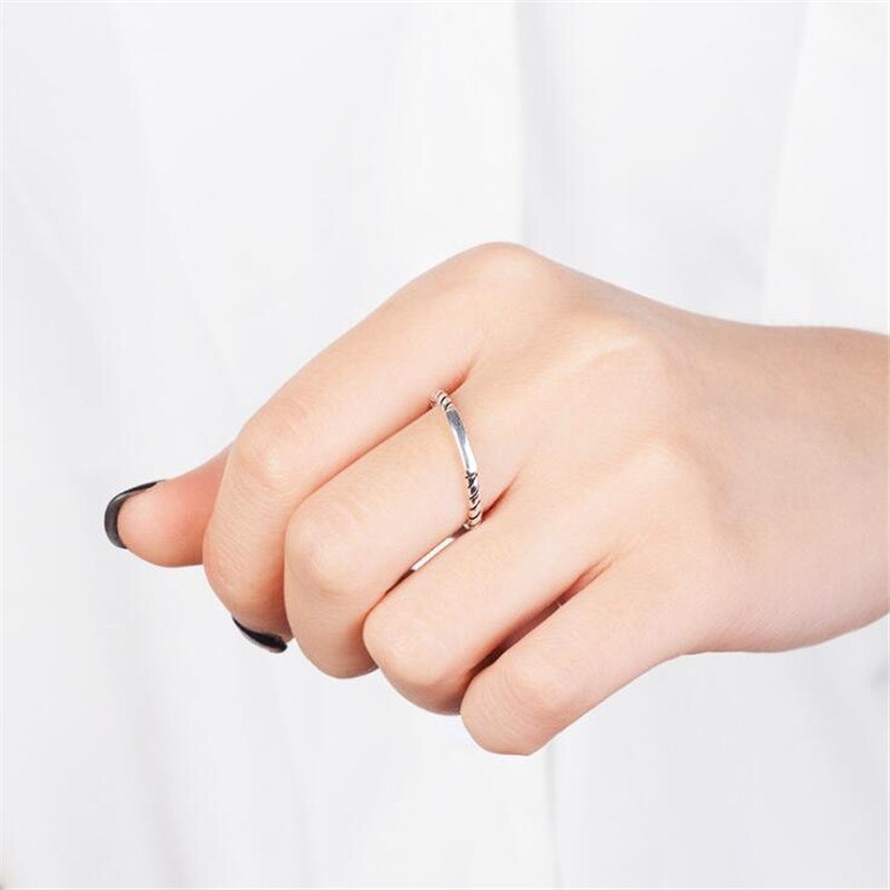Retro Thai Silver Glossy Thread 925 Sterling Silver Jewelry Exquisite Thin Line Twist Pattern Opening Rings SR261