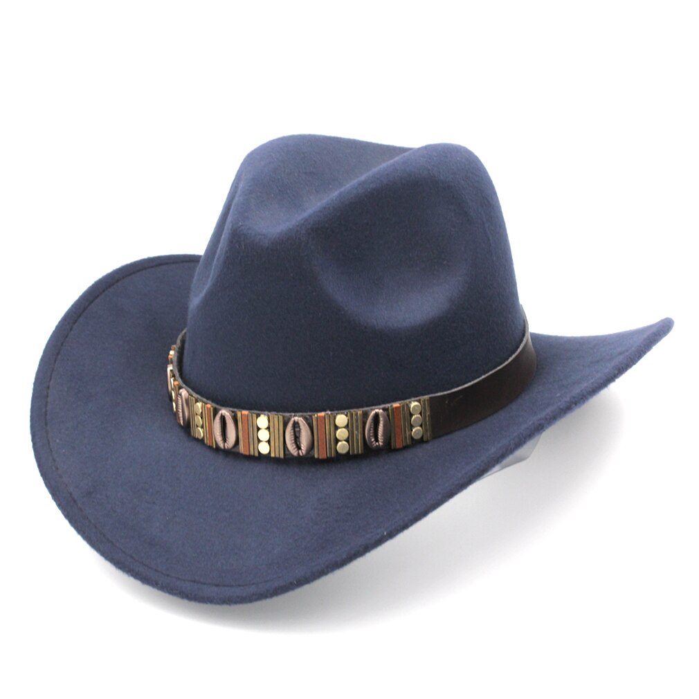 Mistdawn unisex western cowboy ridehat cowgirl kasket stiv bred skygge vinter varmt kostume: Marine blå