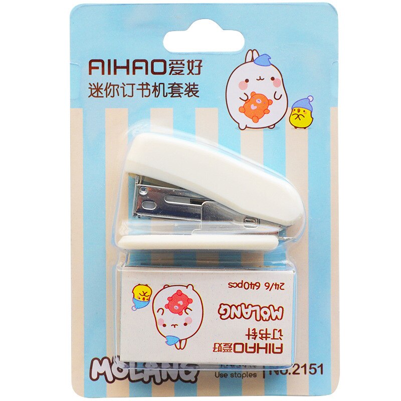 6 juegos/lote Mini grapadora manual con grapas plateadas dibujos animados grampeador papelería oficina escuela suministros papelería escolar F031