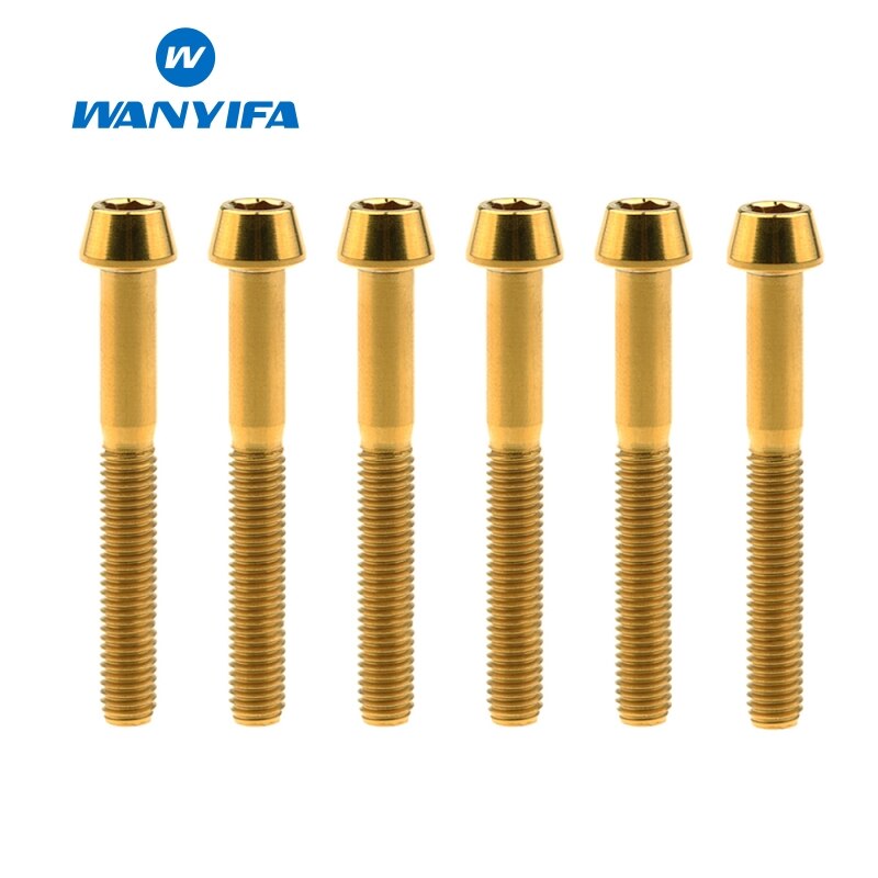6PCS M5 Titanium Ti Bolts M5X25 30 35 40mm Inner Hexagon Tapered Head Bolt for Bike Bicycle Cycling Accessories Fastener Screws: M5x40 Gold