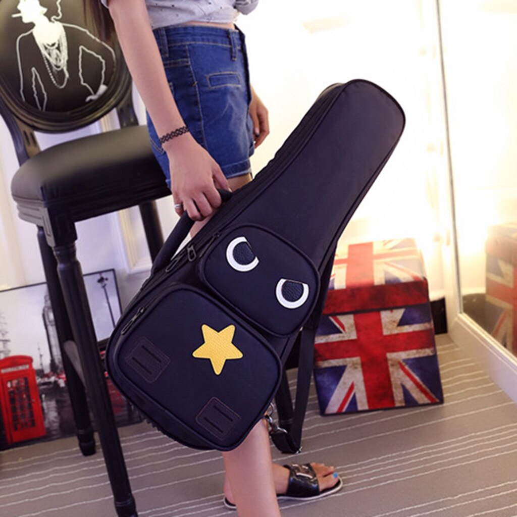 Ukulele Black Bag Double Shoulder Adjustable Belt Canvas Carrying Case Handbag Ukulele Parts Accessory 23/24inch