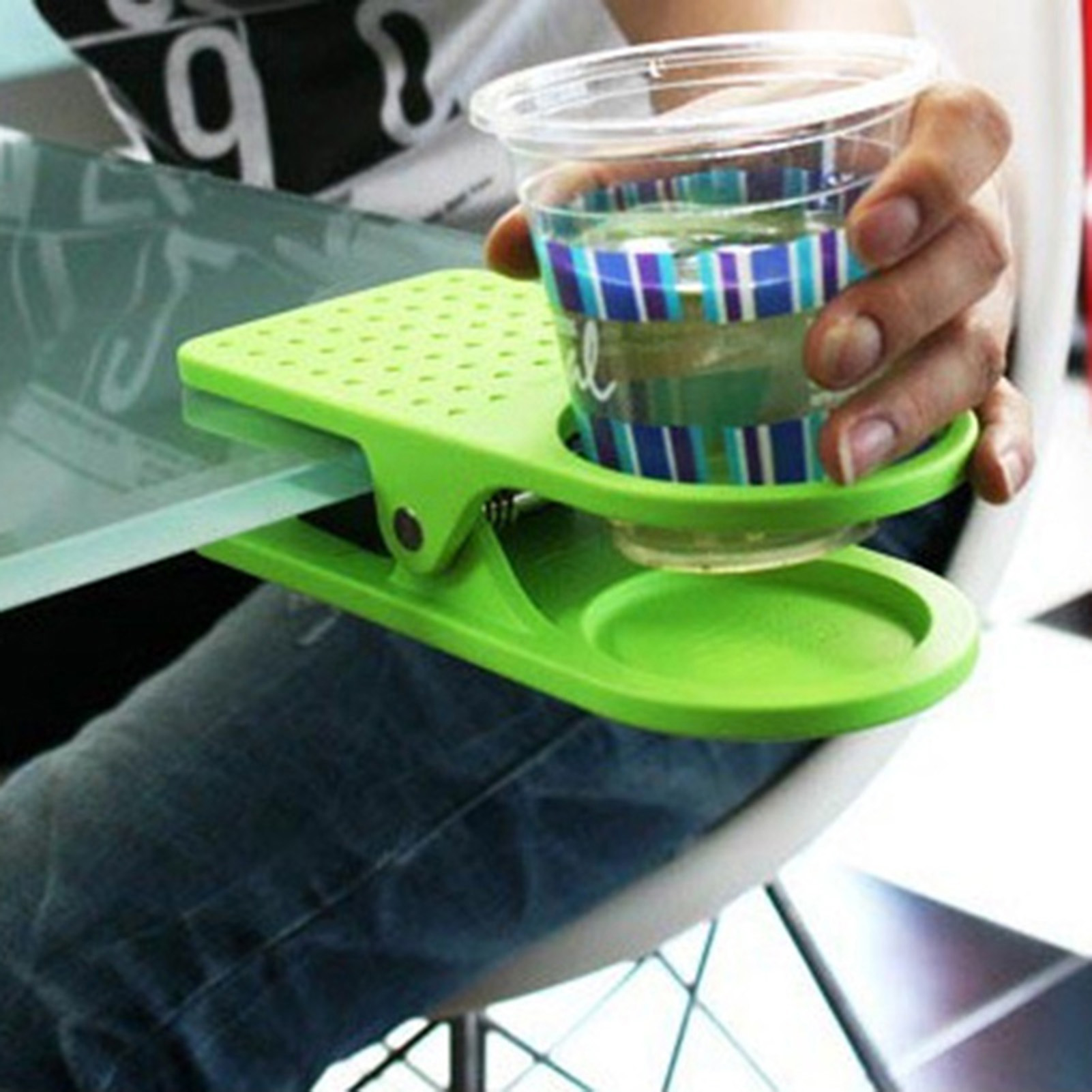 Soporte portátil para tazas, abrazadera de Clip para escritorio, mesa de oficina, soporte para bebidas de café