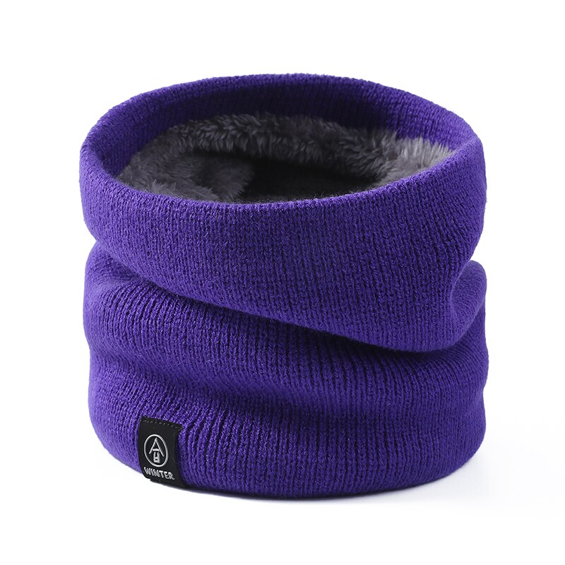 Female Winter Warm Scarf Solid Chunky Cable Knit cotton Snood Infinity Neck Warmer Cowl Collar Circle Scarf Women Men: Purple