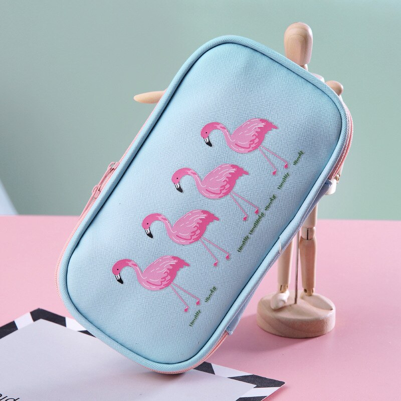 Flamingo Pencil Case Kawaii School Penal Pencilcase for Girls Cute Pen Case Bag PU Pencil Box Pouch School Stationery Supplies: Style 03