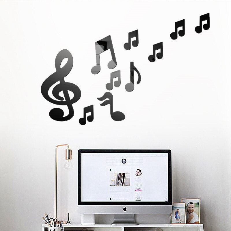 3D Musical Notes Acrylic Mirrors Wall Stickers Home Decor Living Room Decoration Wall Decoration Art DIY Sticker Decals