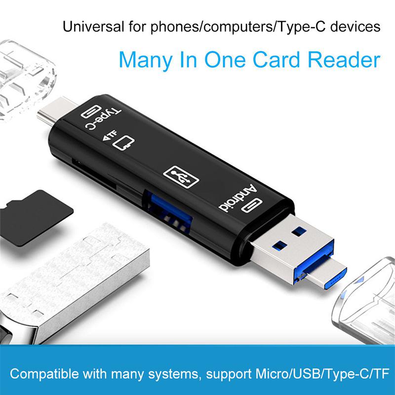 5 in 1 USB 2.0 Type C/USB/Micro USB SD TF Geheugenkaartlezer OTG Adapter r20